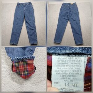 L.L. Bean Flannel Lined Jeans Womens Size 14 MT‎ Blue Denim Made in USA